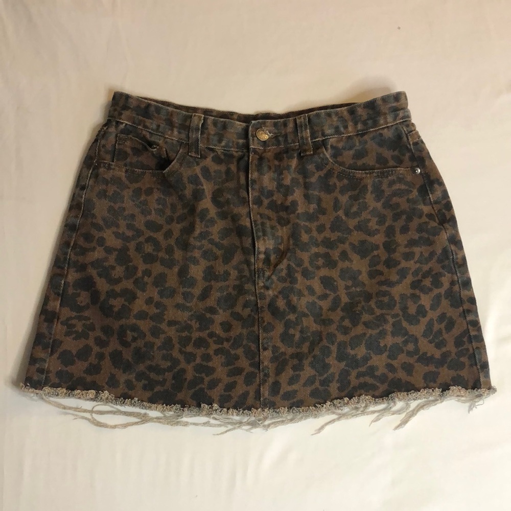 Momokrom Leopard Print Cut Off Mini Skirt Size 12UK
